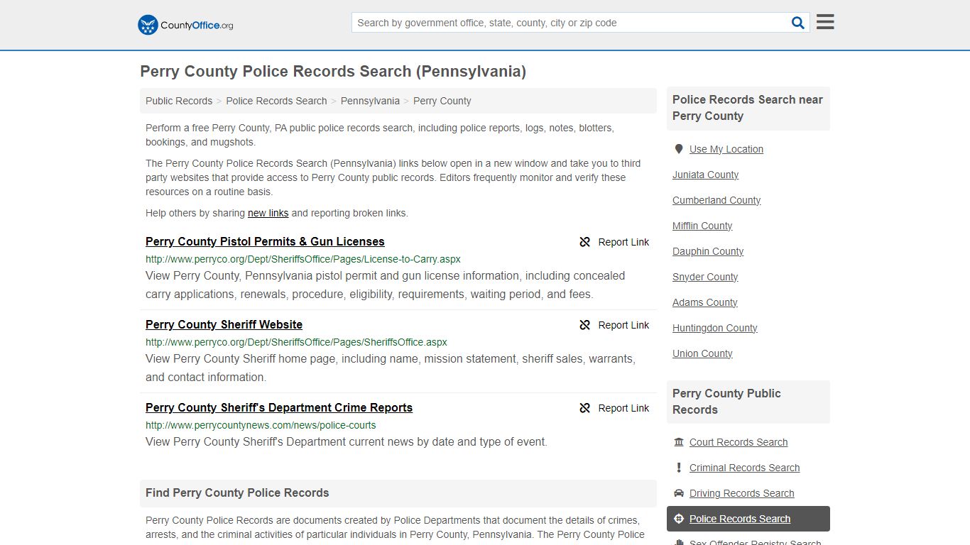 Perry County Police Records Search (Pennsylvania) - County Office
