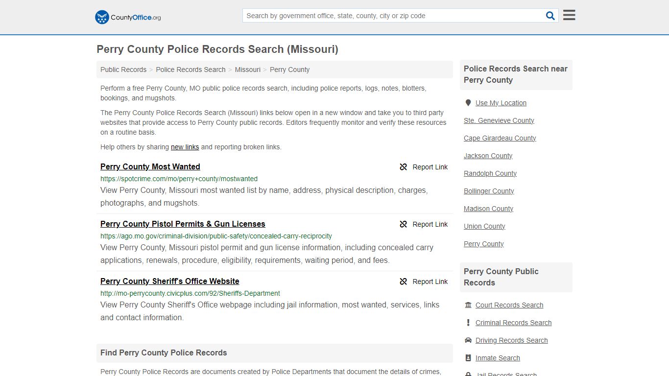 Perry County Police Records Search (Missouri) - County Office