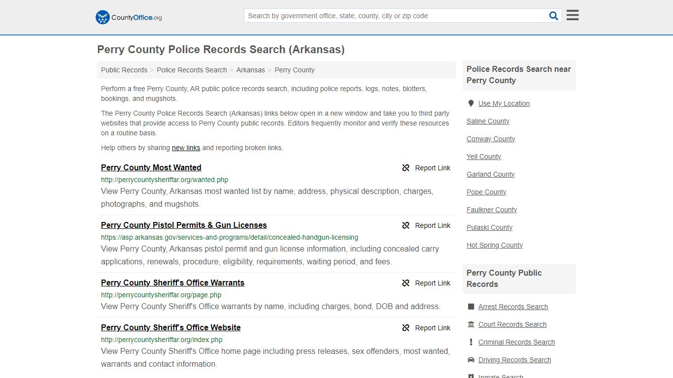 Perry County Police Records Search (Arkansas) - County Office